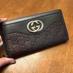 AUTH. Gucci Brown Leather Guccissima Sukey Wallet